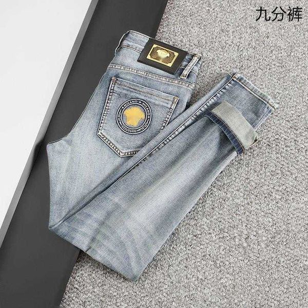 european size mens tight fitting jeans medusa embroidered denim pants designer jeans fashion casual wear resistant pants, Blue
european size mens tight fitting jeans medusa embroidered denim pants designer jeans fashion casual wear resistant pants, Blue