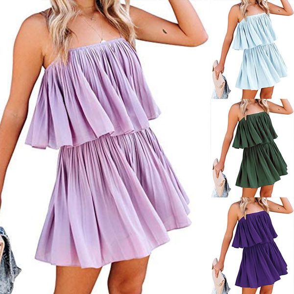 women's casual jumpsuits chic dress women elastic waist spaghetti strap rompers with flowy ruffle hem, White
women's casual jumpsuits chic dress women elastic waist spaghetti strap rompers with flowy ruffle hem, White