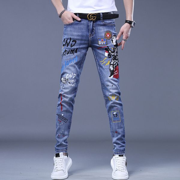 mens jeans fashion printed korean brand embroidery badge pattern youth ripped small feet teenagers cowboy pencil pants 230810, Blue
mens jeans fashion printed korean brand embroidery badge pattern youth ripped small feet teenagers cowboy pencil pants 230810, Blue