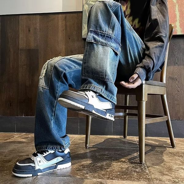 mens pants s3xl autumn fashion high waist trendy jeans washed style casual port spliced streetwear men 230809, Black
mens pants s3xl autumn fashion high waist trendy jeans washed style casual port spliced streetwear men 230809, Black