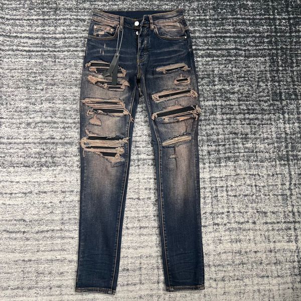 mens jeans style washed yellow mud retro tattered pleated leather patch ripped slim fit men 230809, Blue
mens jeans style washed yellow mud retro tattered pleated leather patch ripped slim fit men 230809, Blue