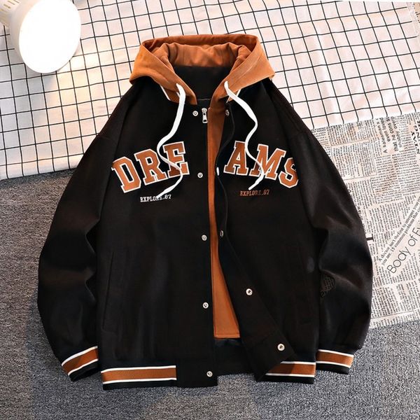 men's jackets american hiphop baseball suit faketwopiece letter print coats fashion versatile hooded sweatshirt spring trendy streetwea, Black;brown
men's jackets american hiphop baseball suit faketwopiece letter print coats fashion versatile hooded sweatshirt spring trendy streetwea, Black;brown
