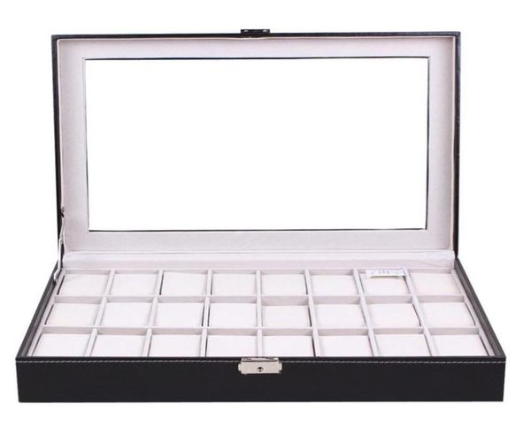 24 grids pu leather watch box black jewelry storage case organizer classical holder foam pad pillow transparent glass sh190729249x1054675, Black;blue
24 grids pu leather watch box black jewelry storage case organizer classical holder foam pad pillow transparent glass sh190729249x1054675, Black;blue