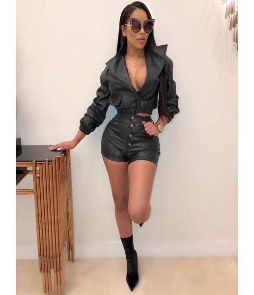 women tracksuits pu leather two pieces set long sleeve short pants faux fake leather outdoor wear t2008251001620, Gray
women tracksuits pu leather two pieces set long sleeve short pants faux fake leather outdoor wear t2008251001620, Gray