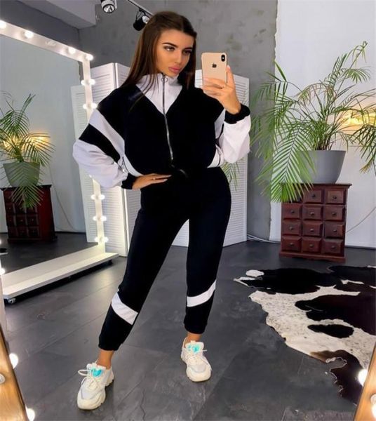 women039s two piece pants set women colorblock tracksuit spring autumn clothes patchwork zipper and sports casual suits jog9251969, White 
women039s two piece pants set women colorblock tracksuit spring autumn clothes patchwork zipper and sports casual suits jog9251969, White