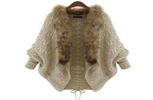 wholewomen cardigan wool sweater thick poncho capes femme autumn winter bat sleeve fur collar knitted long cardigan trench 505421253, White;black
wholewomen cardigan wool sweater thick poncho capes femme autumn winter bat sleeve fur collar knitted long cardigan trench 505421253, White;black