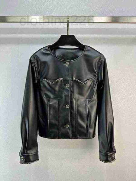 women's leather & faux designer 2023 early autumn new black calfskin coat chain wearing round neck pocket jacket xt7f
women's leather & faux designer 2023 early autumn new black calfskin coat chain wearing round neck pocket jacket xt7f
