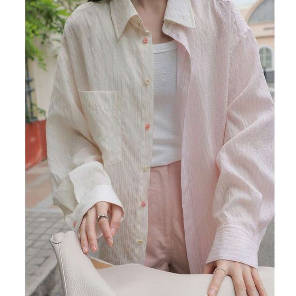 korean milk gentle bubble pink shirts color matching striped shirt summer womens casual clothing arrival, White
korean milk gentle bubble pink shirts color matching striped shirt summer womens casual clothing arrival, White