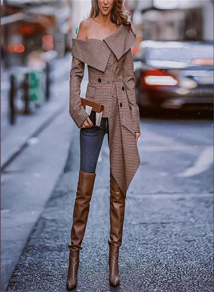fashion women off shoulder plaid jacket outwear long sleeve irregular coats9317838, Black;brown
fashion women off shoulder plaid jacket outwear long sleeve irregular coats9317838, Black;brown