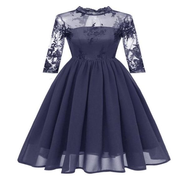 women embroidery 34 sleeve dresses stand collar formal evening elegant chiffon lace party dress vintage dress dk9029cl1072186, White;black
women embroidery 34 sleeve dresses stand collar formal evening elegant chiffon lace party dress vintage dress dk9029cl1072186, White;black