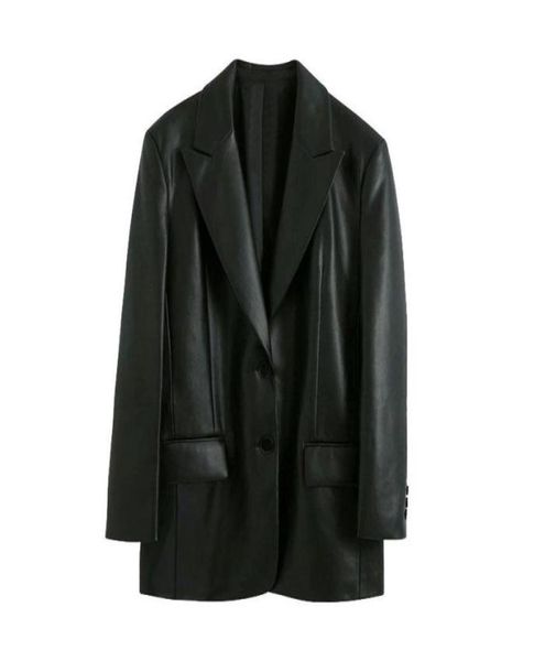 women 2021 fashion faux leather loose blazers coat vintage long sleeve pockets back vents female outerwear chic women039s 3153565, White;black
women 2021 fashion faux leather loose blazers coat vintage long sleeve pockets back vents female outerwear chic women039s 3153565, White;black
