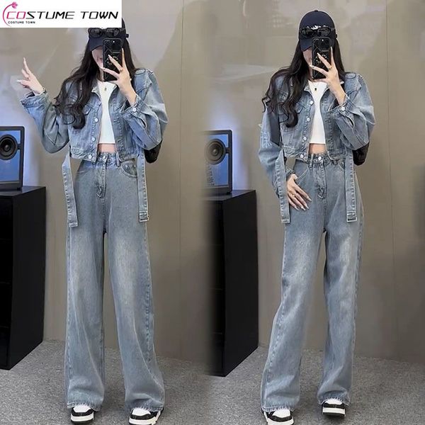 womens two piece pants spring and autumn denim set korean version temperament slim casual coat straight trouser fashion 230810, White
womens two piece pants spring and autumn denim set korean version temperament slim casual coat straight trouser fashion 230810, White