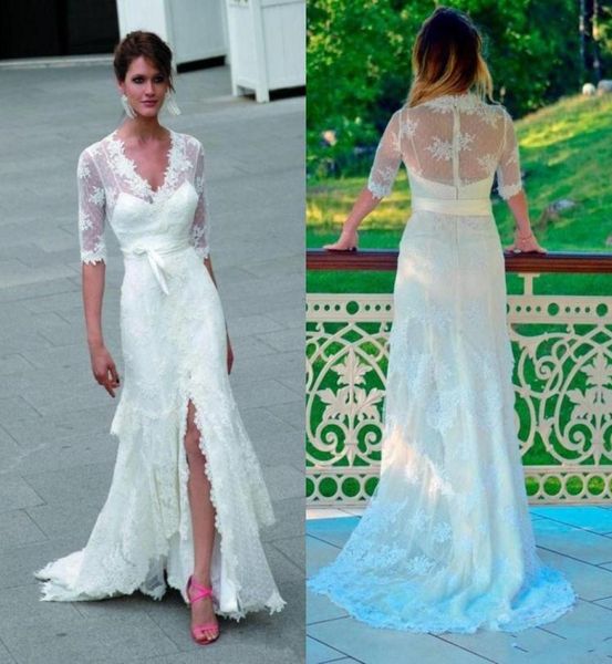 2019 country boho vneck aline wedding dresses half sleeves fully lace tiered split floor length bridal gown with sash6770571, White
2019 country boho vneck aline wedding dresses half sleeves fully lace tiered split floor length bridal gown with sash6770571, White