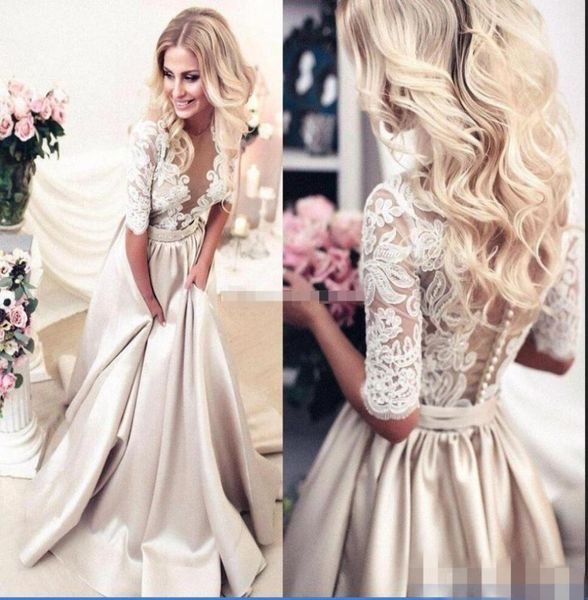 champagne satin evening dresses party elegant for women wear see through lace half sleeve court train formal prom gowns6090407, Black;red
champagne satin evening dresses party elegant for women wear see through lace half sleeve court train formal prom gowns6090407, Black;red