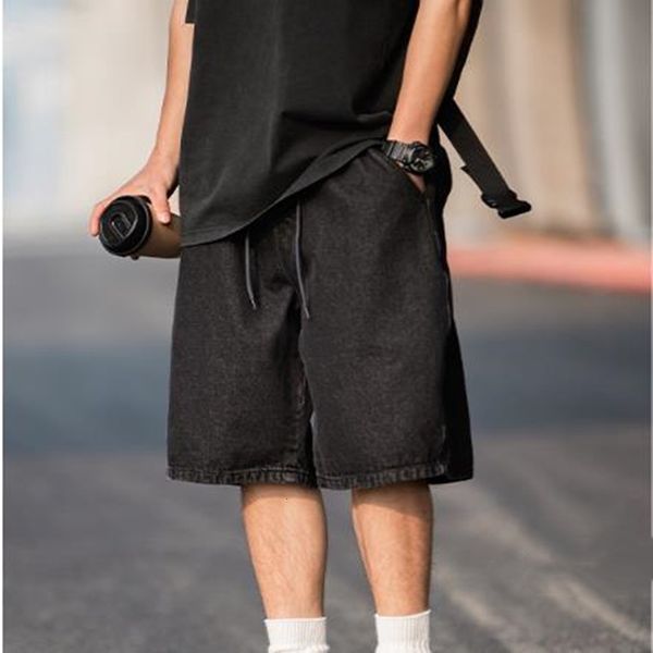 mens jeans summer baggy denim shorts men oversized hip hop blue fivepoint pants casual stretch loose 230809