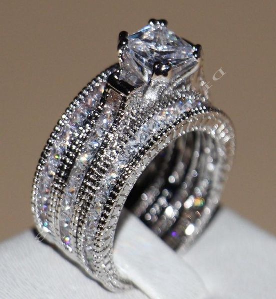 princess vintage jewelry 14kt white gold filled cz 3pcs wedding women band rings for love size5114329111, Silver
princess vintage jewelry 14kt white gold filled cz 3pcs wedding women band rings for love size5114329111, Silver