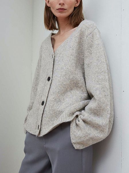 women's knits tees autumn and winter women v neck loose long sleeved cardigan sweater coat 230810, White
women's knits tees autumn and winter women v neck loose long sleeved cardigan sweater coat 230810, White