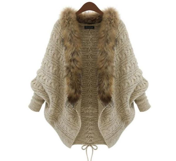 wholewomen cardigan wool sweater thick poncho capes femme autumn winter bat sleeve fur collar knitted long cardigan trench 507655432, White;black
wholewomen cardigan wool sweater thick poncho capes femme autumn winter bat sleeve fur collar knitted long cardigan trench 507655432, White;black