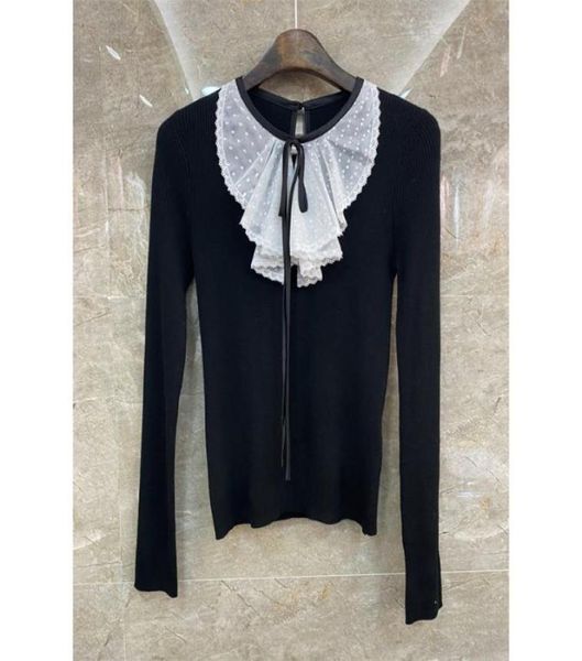 xiaozi western front collar lace slim sweater womens clothing european and american autumn new lady temperamental 10e6981357, White;black
xiaozi western front collar lace slim sweater womens clothing european and american autumn new lady temperamental 10e6981357, White;black