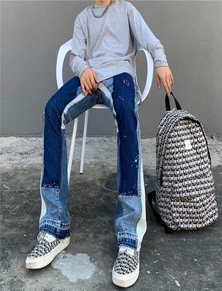 dept same pant with ink splashing and color contrast structure flared pants fog floor down straight jeans8601491, Blue
dept same pant with ink splashing and color contrast structure flared pants fog floor down straight jeans8601491, Blue