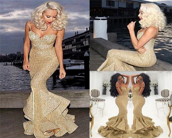 2019 new gold sequined mermaid prom dresses backless front split ruffles sweep train long girls evening party pageant party gowns 8108203, Black
2019 new gold sequined mermaid prom dresses backless front split ruffles sweep train long girls evening party pageant party gowns 8108203, Black