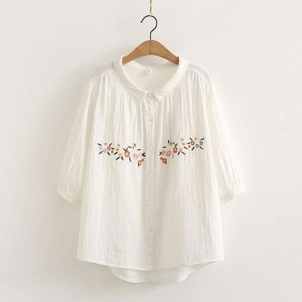 art womens blouses flower embroidered double layered cotton cropped sleeve shirt for women summer loose, White
art womens blouses flower embroidered double layered cotton cropped sleeve shirt for women summer loose, White