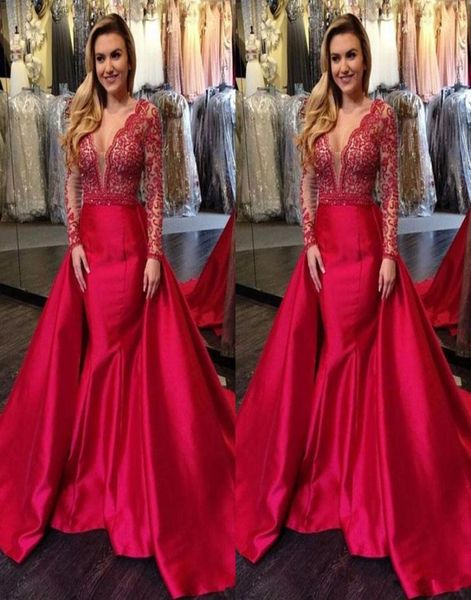 fashion 2019 red satin mermaid overskirts evening dresses with detachable train turkey lace long sleeve prom gowns v neck formal p1974096, Black;red
fashion 2019 red satin mermaid overskirts evening dresses with detachable train turkey lace long sleeve prom gowns v neck formal p1974096, Black;red