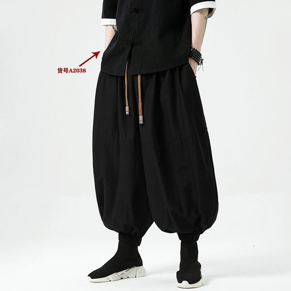 mens pants summer korean style black elastic waist harem pants men casual loose cotton linen lantern for trousers size m5xl 230809
mens pants summer korean style black elastic waist harem pants men casual loose cotton linen lantern for trousers size m5xl 230809
