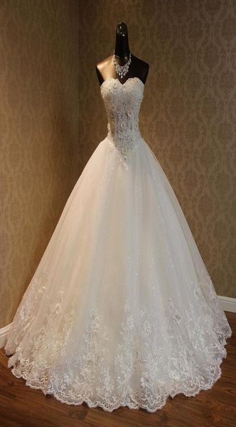 

ball gown a line wedding dresses sweetheart lace appliques lace up beaded princess vintage garden country wedding bridal gowns3705085, White