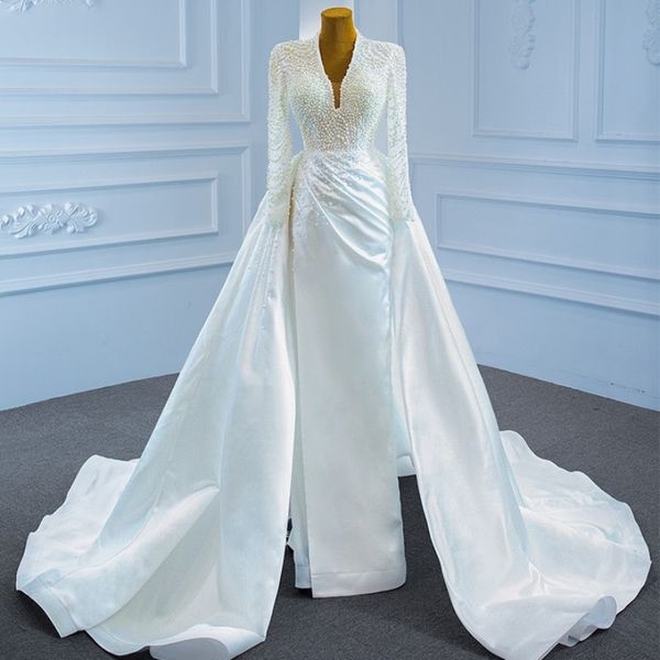 luxury white detachable train beads mermaid wedding dress v-neck beading long sleeved trumpet bridal gown
luxury white detachable train beads mermaid wedding dress v-neck beading long sleeved trumpet bridal gown