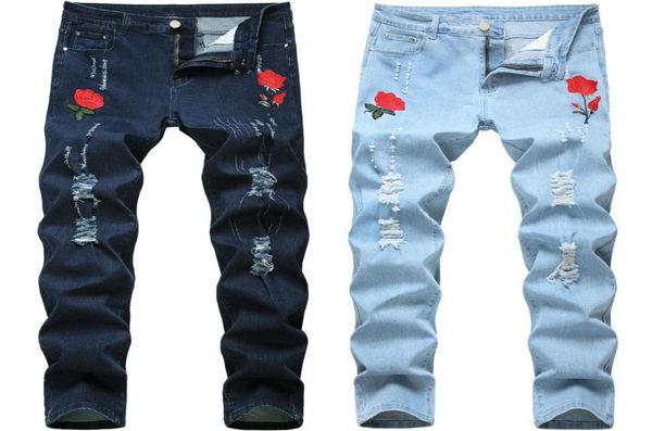 men039s jeans rose embroidered for men designer fashion skinny pencil pants holes blue denim spring autumn2501126
men039s jeans rose embroidered for men designer fashion skinny pencil pants holes blue denim spring autumn2501126