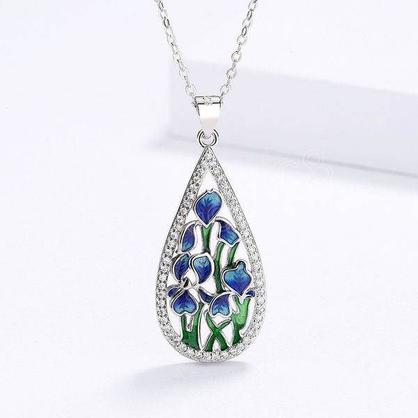 creative blue flowers necklace fashion water drop shaped pendant with cz unique gift statement jewelry for women, Silver
creative blue flowers necklace fashion water drop shaped pendant with cz unique gift statement jewelry for women, Silver