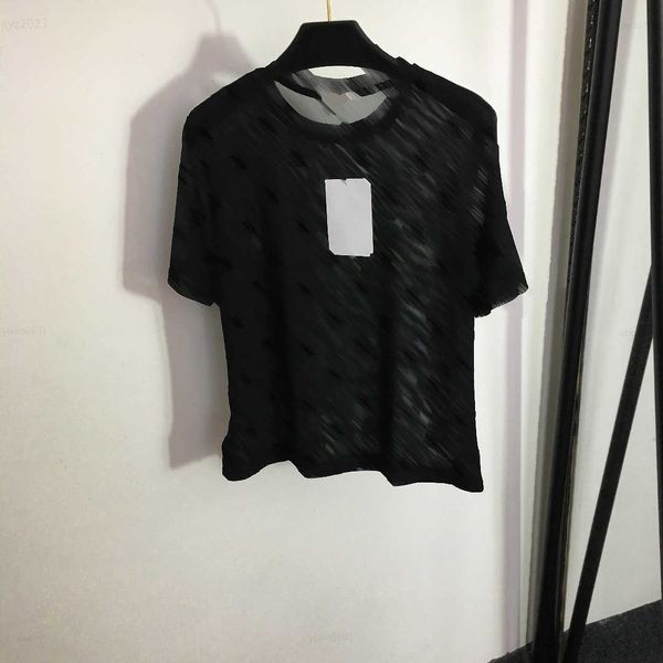 women designer flocking logo thin perspective t-shirt gauze tees size s-xl round neck short sleeve multiple product, White
women designer flocking logo thin perspective t-shirt gauze tees size s-xl round neck short sleeve multiple product, White