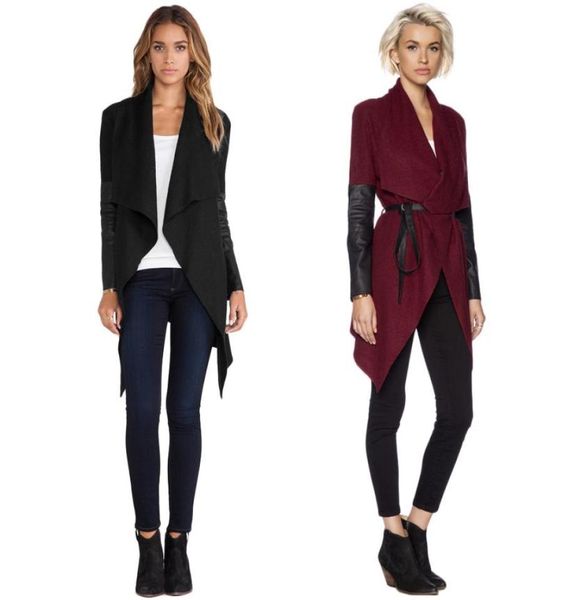 long winter jacket women waterfall front cape coat pu leather long sleeve cardigan with belt winter poncho2845835, Black
long winter jacket women waterfall front cape coat pu leather long sleeve cardigan with belt winter poncho2845835, Black