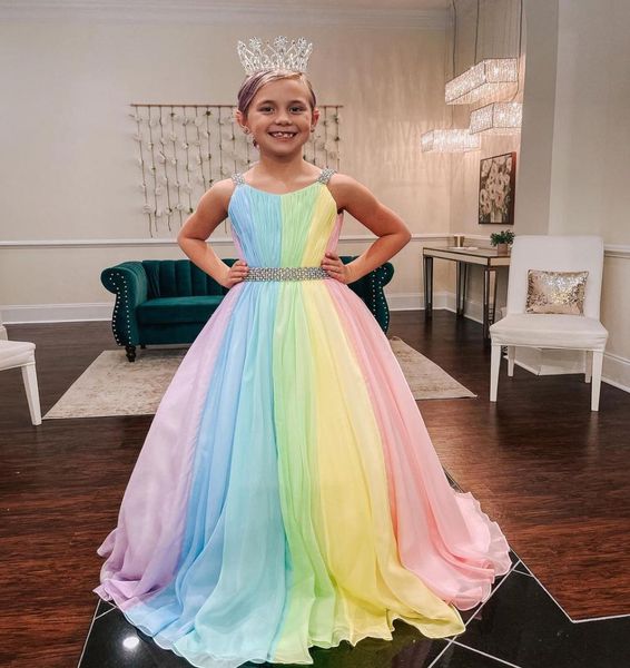 rainbow chiffon little girl pageant dresses 2021 strapsneck girls prom gowns zipper v back sleeveless aline long kids formal par7225216, White;red