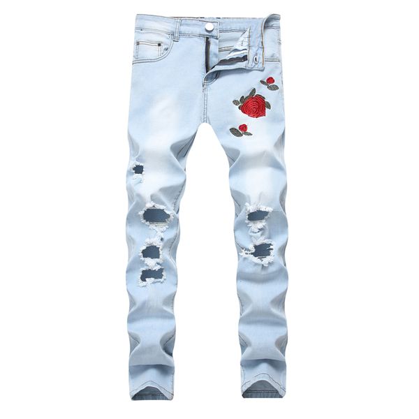 men's embroidered rose denim ripped light blue pants slim stretch pants designer jeans mens denim pants fashion trouser sell #08
men's embroidered rose denim ripped light blue pants slim stretch pants designer jeans mens denim pants fashion trouser sell #08