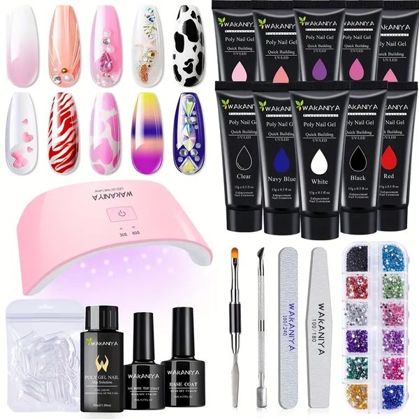poly gel nail kit with uv lamp, 10 poly gel colors quick gel nail extension set with rhinestone, base coat, slip solution, nail art tools se
poly gel nail kit with uv lamp, 10 poly gel colors quick gel nail extension set with rhinestone, base coat, slip solution, nail art tools se