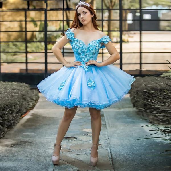 lovely blue off shoulder short homecoming dresses 3d flower appliques beaded prom gown puffy tulle skirt vestido de cocktail, Blue;pink
lovely blue off shoulder short homecoming dresses 3d flower appliques beaded prom gown puffy tulle skirt vestido de cocktail, Blue;pink