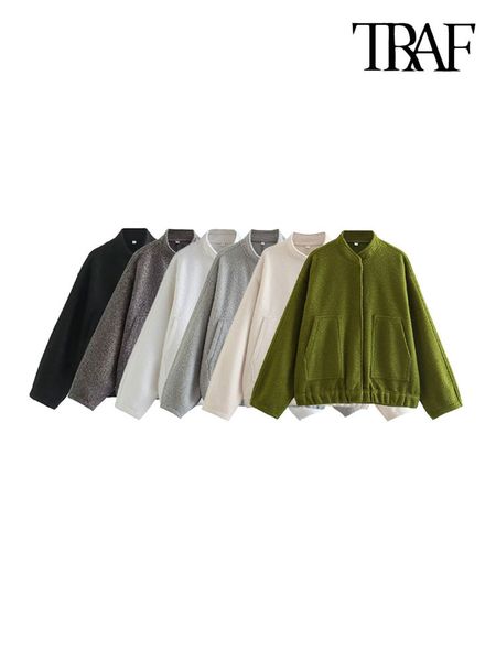 women's jackets traf women fashion with pockets oversized bomber jacket coat vintage long sleeve snap button female outerwear chic 230, Black;brown
women's jackets traf women fashion with pockets oversized bomber jacket coat vintage long sleeve snap button female outerwear chic 230, Black;brown