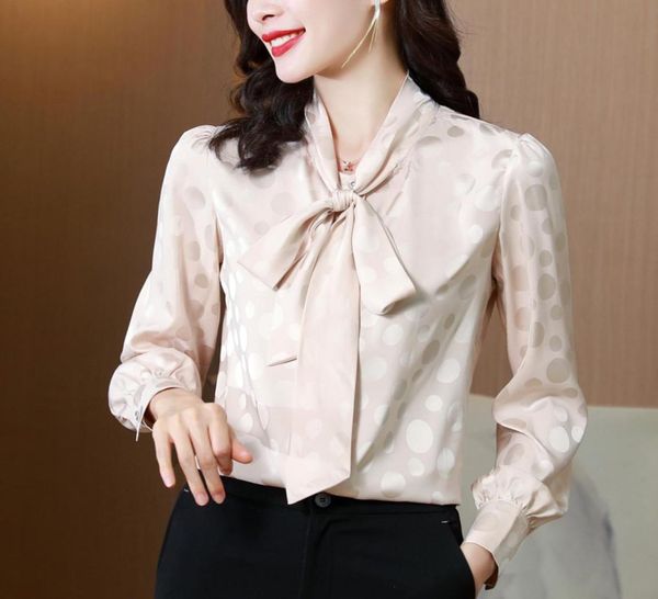2022 long sleeved vintage bow shirt classic lapel women designer polka dot blouse casual lady office glossy silk button down shirt2152574, White
2022 long sleeved vintage bow shirt classic lapel women designer polka dot blouse casual lady office glossy silk button down shirt2152574, White
