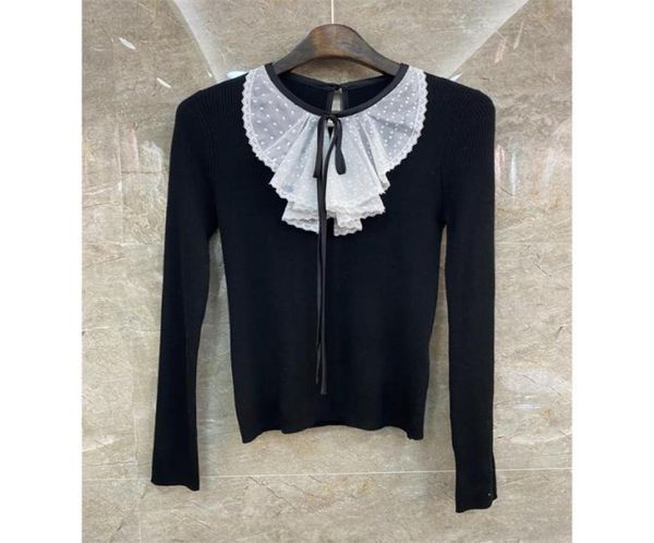 xiaozi western front collar lace slim sweater womens clothing european and american autumn new lady temperamental 10e2010103, White;black
xiaozi western front collar lace slim sweater womens clothing european and american autumn new lady temperamental 10e2010103, White;black