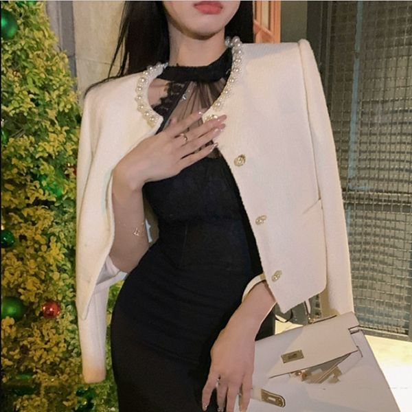 womens jackets female autumn style temperament white wool short coat jacket pearl outerwear jaqueta 230809, Black;brown
womens jackets female autumn style temperament white wool short coat jacket pearl outerwear jaqueta 230809, Black;brown