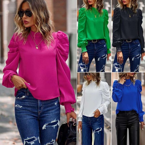 research and development bubble sleeves shirt commuter pure color casual for women, White
research and development bubble sleeves shirt commuter pure color casual for women, White