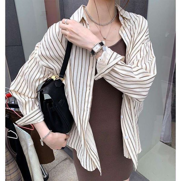 striped shirt for women spring korean style loose design niche versatile long sleeved, White
striped shirt for women spring korean style loose design niche versatile long sleeved, White
