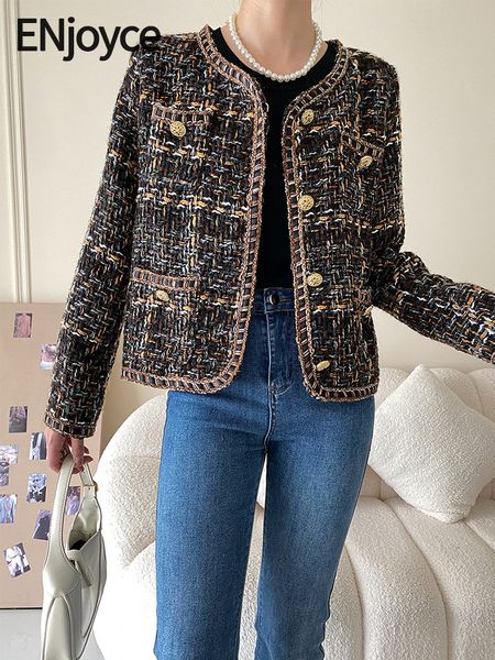 womens jackets enjoyce spring fall women luxury brand retro coffee wool blend jacket ladies round neck single breasted cropped tweed coats 2, Black;brown
womens jackets enjoyce spring fall women luxury brand retro coffee wool blend jacket ladies round neck single breasted cropped tweed coats 2, Black;brown