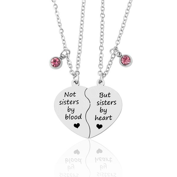 2 pcs/set stainless steel pink crystal charm not sister by blood heart pendant necklace, Silver
2 pcs/set stainless steel pink crystal charm not sister by blood heart pendant necklace, Silver