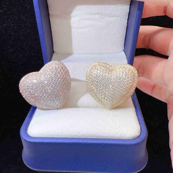 designer jewelry luxury hip hop silver 925 rings fine jewelry iced out moissanite diamond men gold plated fashion heart ring