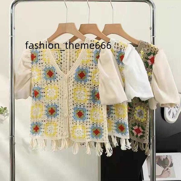 women's tanks fashion printed crochet hollow puff sleeve knitted cardigan women summer retro stitching shirt korean femme harajuku, White
women's tanks fashion printed crochet hollow puff sleeve knitted cardigan women summer retro stitching shirt korean femme harajuku, White