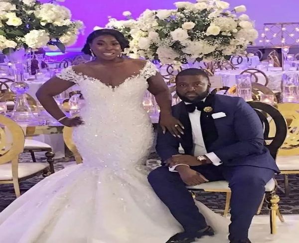 africa mermaid wedding dresses 2022 sheer neck short sleeves lace applique sweep train beaded vestido de novia bridal gowns plus s9309077, White
africa mermaid wedding dresses 2022 sheer neck short sleeves lace applique sweep train beaded vestido de novia bridal gowns plus s9309077, White