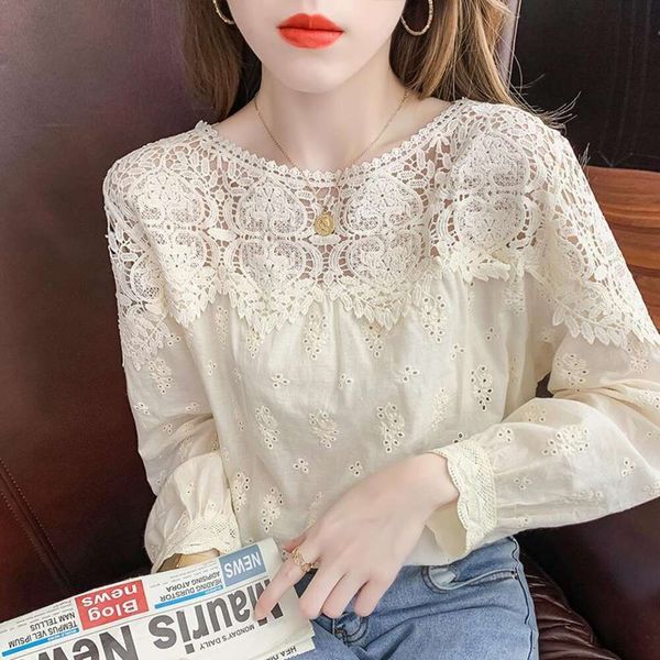 hollow lace stitching embroidered shirt for women spring and autumn style korean loose long sleeved cotton, White
hollow lace stitching embroidered shirt for women spring and autumn style korean loose long sleeved cotton, White